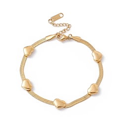 Oro Chapado en iones (ip) 304 pulsera de cadena de espiga con cuentas de corazón de acero inoxidable para mujer, dorado, 7-1/4 pulgada (18.5 cm)