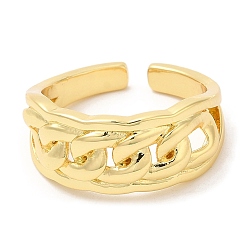 Настоящее золото 16K Покрытие стойки латунные бордюрные цепи открытые манжеты кольца, реальный 16 k позолоченный, размер США 7 1/4 (17.5 мм)