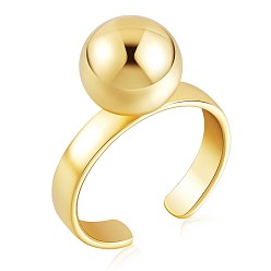 Golden 925 Sterling Silver Round Ball Open Cuff Ring for Women, Golden, US Size 5 1/4(15.9mm)