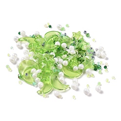 Vert Kit de recherche de fabrication de bijoux de bricolage, verre et perles de rocaille, rond & étoile & lune, verte, 2~16x2~12x3~7mm, Trou: 0.8~1.2mm