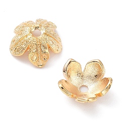 Real 18K Gold Plated Brass Bead Caps, 5-Petal Flower, Real 18K Gold Plated, 10.5~11x4.5mm, Hole: 1.6mm