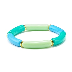 Green Curved Tube Opaque Acrylic Beads Stretch Bracelet for Teen Girl Women, Green, Inner Diameter: 2-1/8 inch(5.5cm)