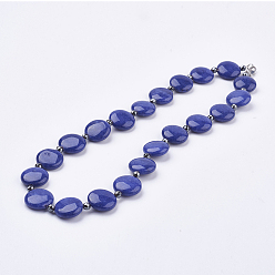 Lapis Lazuli Lapis-lazuli naturels des colliers en perles, avec perles d'hématite synthétiques non magnétiques et agrafes de pinces de homard en laiton plaqué platine, plat rond, 16.9 pouce (43 cm)
