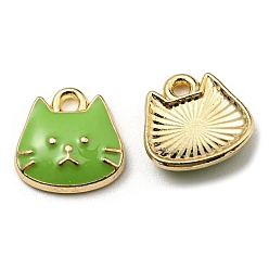 Yellow Green Golden Plated Alloy Charms, with Enamel, Cadmium Free & Nickel Free & Lead Free, Cat Shape Charms, Yellow Green, 11x11x3mm, Hole: 1.6mm