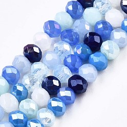 Озёрно--синий Стеклянные бусины, с покрытием AB цвета, граненые, рондель, Плут синий, 3.5x3 мм, отверстие : 0.8 мм, около 132~140 шт / нитка, 14.80 дюйм ~ 15.16 дюйм (37.6 см ~ 38.5 см)