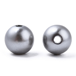Argent Perles d'imitation en plastique ABS peintes à la bombe, ronde, argenterie, 8x9.5mm, Trou: 1.8mm, environ 2080 pcs / 500 g