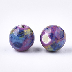 Colorful Handmade Porcelain Beads, Fancy Antique Glazed Porcelain, Round, Colorful, 10.5x9.5mm, Hole: 2.5mm