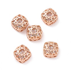Pink Eco-friendly Brass Cubic Zirconia Multi-Strand Links, Cadmium Free & Lead Free, Square, Rose Gold, Pink, 8x8x5mm, Hole: 1.2mm