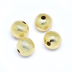 Настоящее золото 18K Латунные бусины, круглые, реальный 18 k позолоченный, 8x7 мм, отверстие : 2 мм