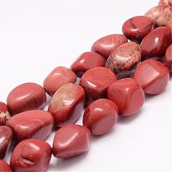 Piedra Roja Hebras de perlas de jaspe natural de color rojo, piedra caída, pepitas, 18~25x16~18x12~16 mm, agujero: 1.5 mm, sobre 22~25 unidades / cadena, 15.75 pulgada