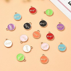 Mixed Color 16Pcs 8 Colors Alloy Enamel Pendants, Light Gold, Flat Round with Word Hope, Mixed Color, 14.5x12x2mm, Hole: 1.5mm, 2pcs/color