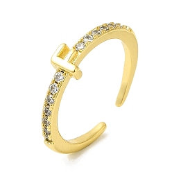 Letter F Clear Cubic Zirconia Initial Letter Open Cuff Ring, Real 18K Gold Plated Brass Jewelry for Women, Cadmium Free & Nickel Free & Lead Free, Letter.F, US Size 7 3/4(17.9mm)