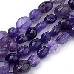 Amethyst Natural Amethyst Beads Strands, Oval, 6~12x5~8x3~8mm, Hole: 1mm, about 50~57pcs/strand, 15.7 inch