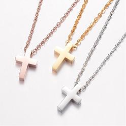 Mixed Color 304 Stainless Steel Pendant Necklaces, with Lobster Clasps, Cross, Mixed Color, 18.11 inch(46cm)