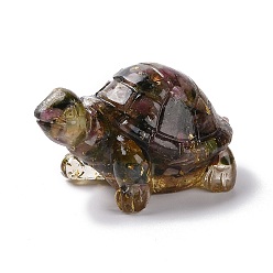 Tourmaline Resin Home Display Decorations, with Natural Tourmaline Chips and Gold Foil Inside, Tortoise, 50x30x27mm
