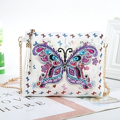 Butterfly DIY Zipper Crossbody Bag Diamond Painting Kits, including PU Leather Bags, Resin Rhinestones, Diamond Sticky Pen, Tray Plate and Glue Clay, Rectangle, Butterfly Pattern, 150x180mm