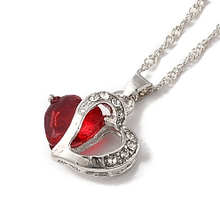 Red Resin Heart Pendant Necklace with Singapore Chains, Platinum Zinc Alloy Jewelry for Women, Red, 9.06 inch(23cm)
