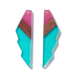 Turquoise Transparent Resin & Walnut Wood Big Pendants, Jagged Shape Charms, Turquoise, 53x14x3mm, Hole: 2mm