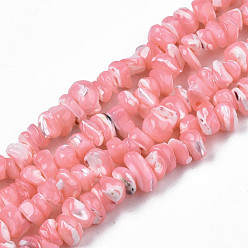 Light Salmon Natural Freshwater Shell Beads Strands, Dyed, Nuggets Chips, Light Salmon, 2.5~5.5x6~17.5x5~8mm, Hole: 0.8mm, about 92~112pcs/strand, 13.98 inch~16.14 inch(35.5~41cm)