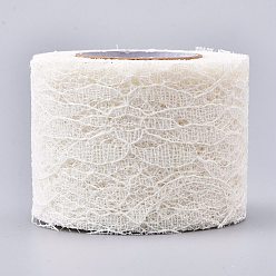 White Sparkle Lace Fabric Ribbons, with Glitter Powder, for Wedding Party Decoration, Skirts Decoration Making, White, 2 inch(5cm), 10 yards/roll