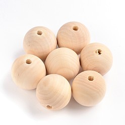 Moccasin Round Unfinished Wood Beads, Natural Wooden Loose Beads Spacer Beads, Lead Free, Moccasin, 35mm, Hole: 7mm