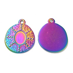 Rainbow Color Ion Plating(IP) 304 Stainless Steel Pendant Cabochon Settings, Oval Charms, Rainbow Color, Tray: 8x6mm, 21x17.5x1.5mm, Hole: 1.5mm