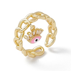 Pink Clear Cubic Zirconia Evil Eye Charm Open Cuff Ring with Enamel, Real 18K Gold Plated Brass Jewelry for Women, Lead Free & Cadmium Free, Pink, US Size 6 3/4(17.1mm)
