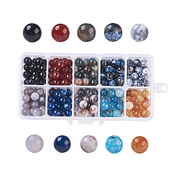 Mixed Color Natural Agate Beads, Grade A, Dyed, Faceted, Round, Mixed Color, 8mm, Hole: 1mm, about 20pcs/compartment, 200pcs/box