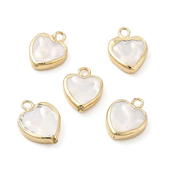 Light Gold Shell Pearl Heart Charms, with Brass Loops, Light Gold, 14~15x10~11x3~4mm, Hole: 1.8mm