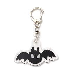 Bat Porte-clés pendentif acrylique halloween, avec fermoir porte-clés en fer, chauve-souris, 7.8 cm