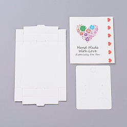Blanc Boîtes en papier kraft et cartes d'affichage de bijoux de boucle d'oreille, boîtes d'emballage, avec motif de mot et fleur, blanc, taille de la boîte pliée: 7.3x5.4x1.2 cm, carte d'affichage: 6.5x5x0.05 cm