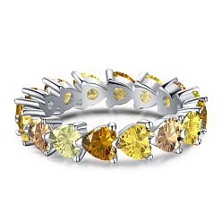 Желтый Кольцо на палец с родиевым покрытием 925 из стерлингового серебра с паве из циркония, штабелируемые кольца для женщин, сердце, Реальная платина, желтые, 4.5 мм, размер США 7 (17.3 мм)