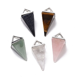Mixed Stone Natural & Synthetic Mixed Gemstone Pendants, with Platinum Tone Alloy Findings, Pyramid, 29~38x15~15.5x15~15.5mm, Hole: 6x5mm