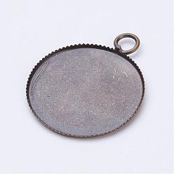 Antique Bronze Brass Pendant Cabochon Settings, Milled Edge Bezel Cups, Flat Round, Antique Bronze, Tray: 25mm, 32x26x1mm, Hole: 4mm
