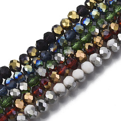 Mixed Color Electroplate Glass Beads Strands, Half Plated, Faceted, Rondelle, Mixed Color, 4x3mm, Hole: 0.4mm, about 123~127pcs/strand, 16.5~16.9 inch(42~43cm)