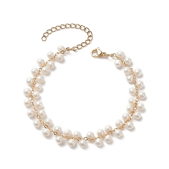 Blanco Pulsera con dijes de cuentas redondas y perlas de concha, joyas de latón dorado para mujer, blanco, 7-1/4 pulgada (18.5 cm)