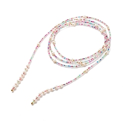 Cerise Natural Pearl & Glass Seed Beaded Rope Knot Multi Layered Necklace for Women, Cerise, 60.24~60.63 inch(153~154cm)