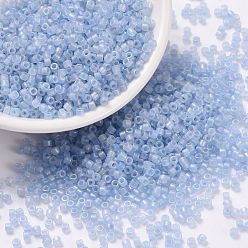 Steel Blue Cylinder Seed Beads, Frosted AB Colors, Round Hole, Uniform Size, Steel Blue, 2x1.5mm, Hole: 0.8mm, about 40000pcs/bag, about 450g/bag