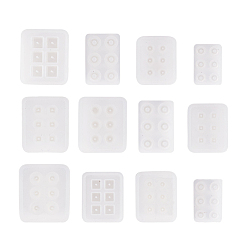 Blanc Moules en silicone pour bricolage, moules de résine, pour la résine UV, fabrication de bijoux en résine époxy, blanc, 6~8.2x4~7.1x0.3~2.2 cm, intérieur: 7~16 mm, 12 pcs / set