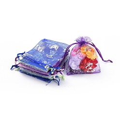 Mixed Color Organza Bag with Drawstring, Jewelry Pouches Bags, for Wedding Party Candy Mesh Bags, Rectangle with Butterfly Pattern, Mixed Color, 12x9cm