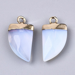 Opalite Opalite Pendants, Top Light Gold Plated, with Iron Loop, Scabbard, Faceted, 20x10.5x5mm, Hole: 1.8mm