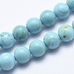 Cyan Natural Magnesite Beads Strands, Dyed & Heated, Round, Cyan, 6mm, Hole: 1mm, about 62pcs/strand, about 15 inch