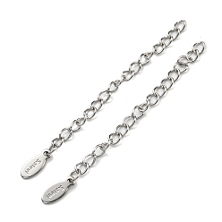 Stainless Steel Color 304 & 201 Stainless Steel Curb Chain Extender, End Chains, with Oval Chain Tabs, Stainless Steel Color, 61mm