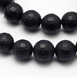Black Agate Natural Black Agate Beads Strands, Faceted Round, Dyed & Heated, Frosted, 10mm, Hole: 1mm, about 39pcs/strand, 14.7 inch