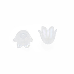 WhiteSmoke 6-Petal Imitation Jelly Acrylic Bead Caps, AB Color Plated, Flower, WhiteSmoke, 11.5x10.5x8.5mm, Hole: 1.4mm, about 2100pcs/500g