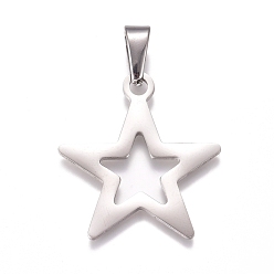 Stainless Steel Color 304 Stainless Steel Pendants, Star, Stainless Steel Color, 32x29.5x1.5mm, Hole: 10x4mm