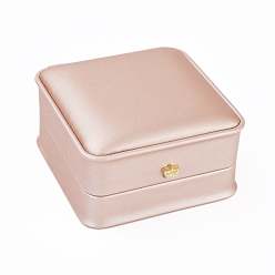 Pink Cajas de regalo del brazalete de la pulsera de cuero de la pu, con corona de hierro bañado en oro y terciopelo en el interior, para la boda, caja de almacenamiento de joyas, rosa, 9.6x9.6x5.3 cm