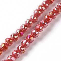 Red Electroplate Opaque Solid Color Glass Beads Strands, AB Color Plated, Faceted(96 Facets), Round, FireBrick, 5.5~6mm, Hole: 1.2~1.5mm, about 95pcs/strand, 21.26''(54cm)