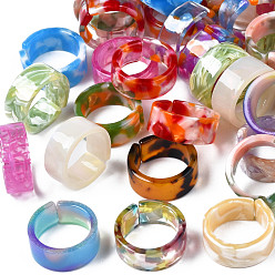 Color mezclado Anillo de resina con banda ancha, anillo abierto para mujer, color mezclado, tamaño de EE. UU. 11 3/4 (21.1 mm)