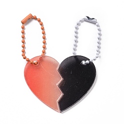 Rouge Ébauches de porte-clés de disque acrylique de couleur dégradée, avec des chaînes à boules de couleurs aléatoires, coeur brisé, rouge, cœur brisé : 41.5x25.5x2mm